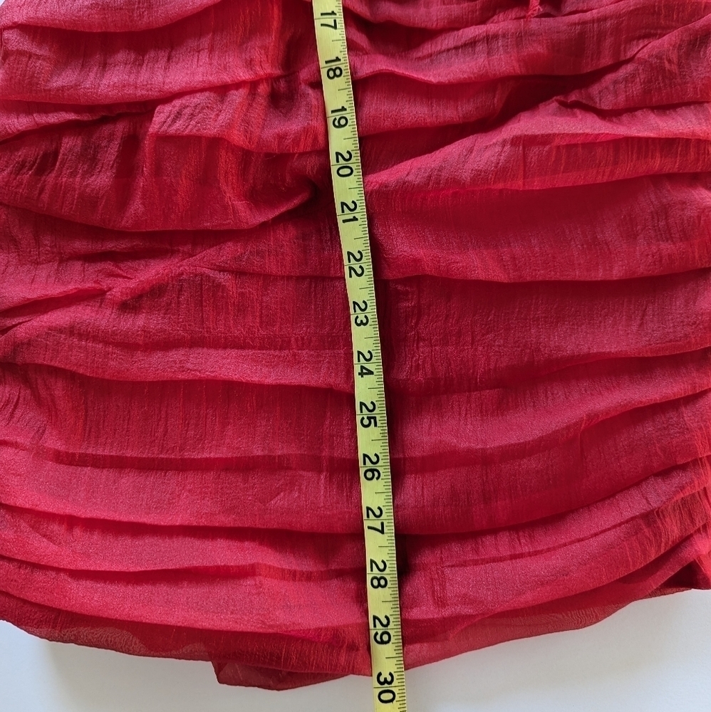 Ashley Park x RTR Red Chiffon Mini Dress, Sheer, Cutouts, Drawstring -sz 6 - Picture 4 of 7